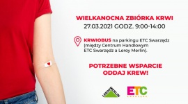 KRWIOBUS W SWARZĘDZU – oddaj krew dla potrzebujących! Zdrowie, LIFESTYLE - Warto przyjść w najbliższą sobotę 27 marca do ETC Swarzędz i podzielić się tym, co najcenniejsze – krwią dla potrzebujących. Specjalny krwiobus będzie czekał na parkingu centrum handlowego w godzinach 09:00-14:00.