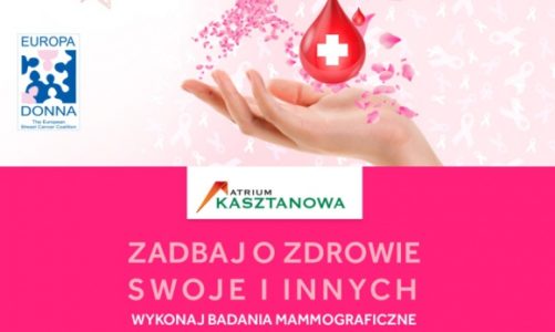 Krwiobus i mammobus przed Atrium Kasztanowa